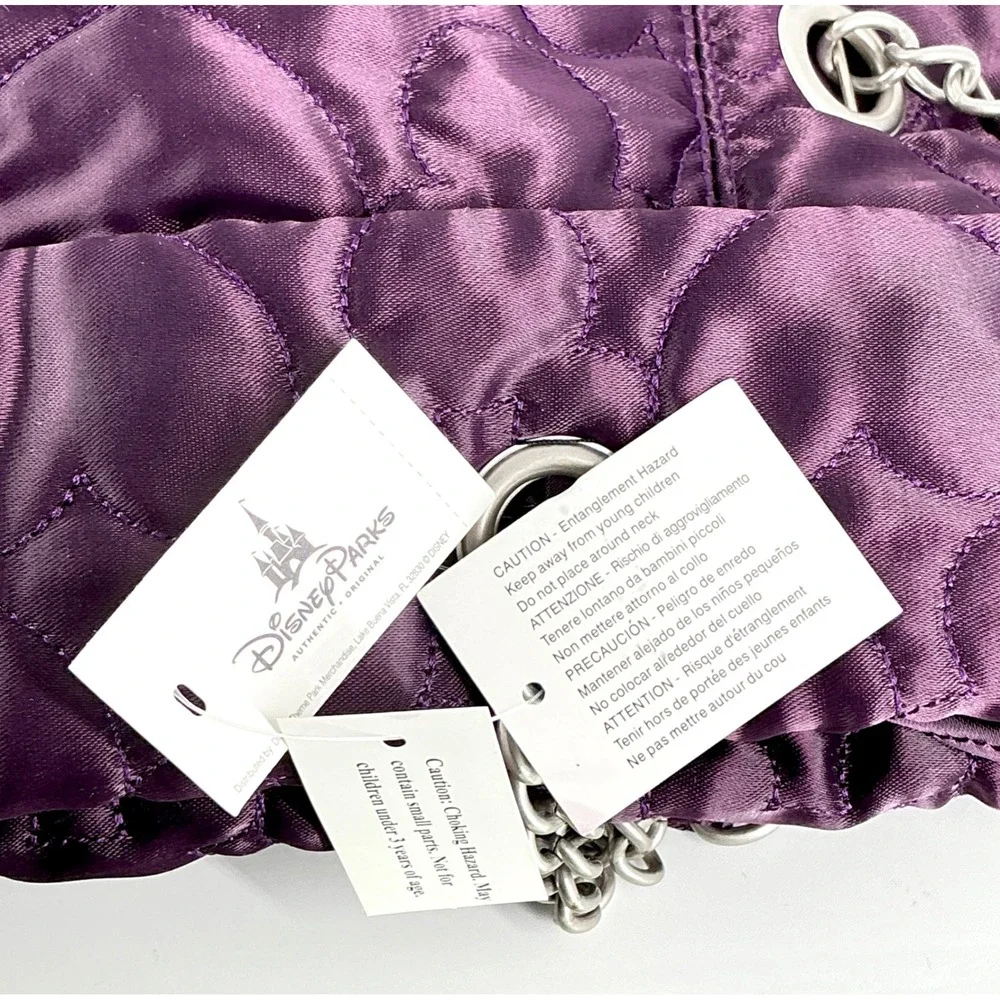 Disney Parks Purple Heart‎ Quilted Satin Shoulder Bag Silver Chain Strap NEW